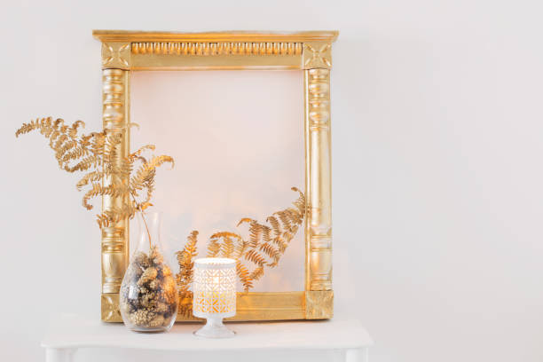 istock interior decor with burning candles on white wooden shelf 1191707239