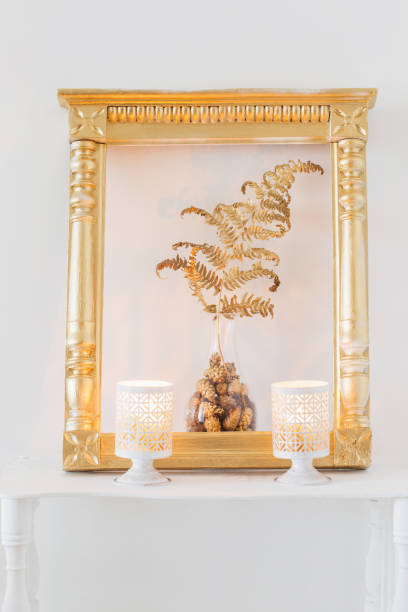 istock interior decor with burning candles on white wooden shelf 1191707253