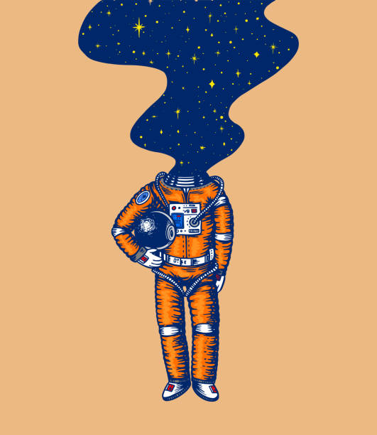 Soaring Spaceman Space And Galaxy In The Head Astronaut In The Solar System  Engraved Hand Drawn Old Sketch In Vintage Style Stock Illustration -  Download Image Now - iStock
