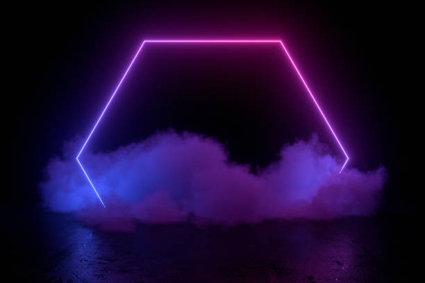 istock 3d abstract background with ultraviolet neon lights, empty frame, cosmic landscape, glowing tunnel door with smoke 1191718477