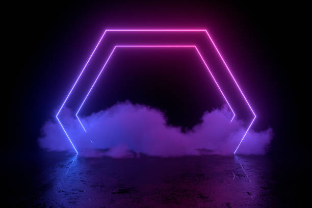 istock 3d abstract background with ultraviolet neon lights, empty frame, cosmic landscape, glowing tunnel door with smoke 1191718612