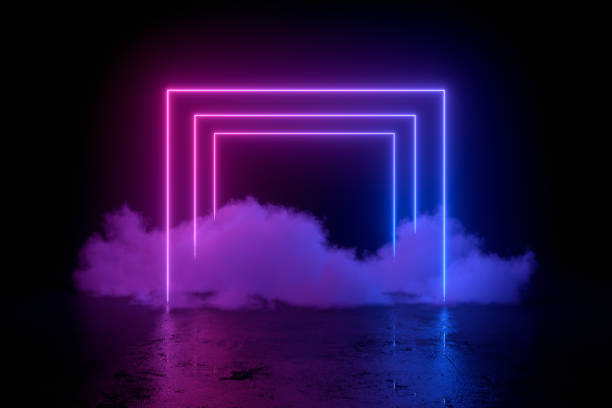 istock 3d abstract background with ultraviolet neon lights, empty frame, cosmic landscape, glowing tunnel door with smoke 1191718869