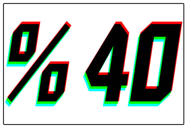 istock %40 Discount text. Dynamic, split-color design and unique font, shadow of  number blue, green, red. in black thin frame and on white background. 1191721345