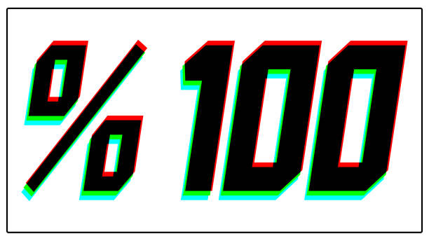 istock %100 Discount text. Dynamic, split-color design and unique font, shadow of  number blue, green, red. in black thin frame and on white background. 1191721382