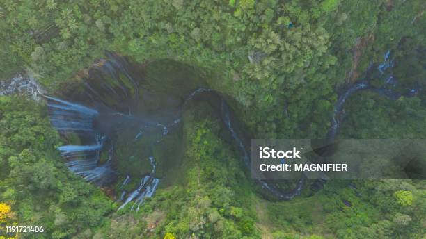 Tumpak Sewu Waterfall Lumajang Java Indonesia Beautiful Natural Scenery Aerial View And Top View Stock Photo - Download Image Now