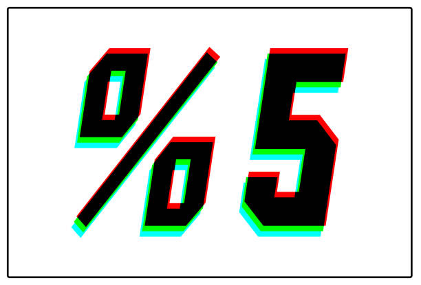 istock %5 Discount text. Dynamic, split-color design and unique font, shadow of  number blue, green, red. in black thin frame and on white background. 1191721462