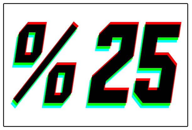 istock %25 Discount text. Dynamic, split-color design and unique font, shadow of  number blue, green, red. in black thin frame and on white background. 1191721546