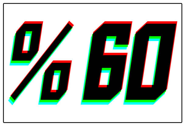 istock %60 Discount text. Dynamic, split-color design and unique font, shadow of  number blue, green, red. in black thin frame and on white background. 1191721574