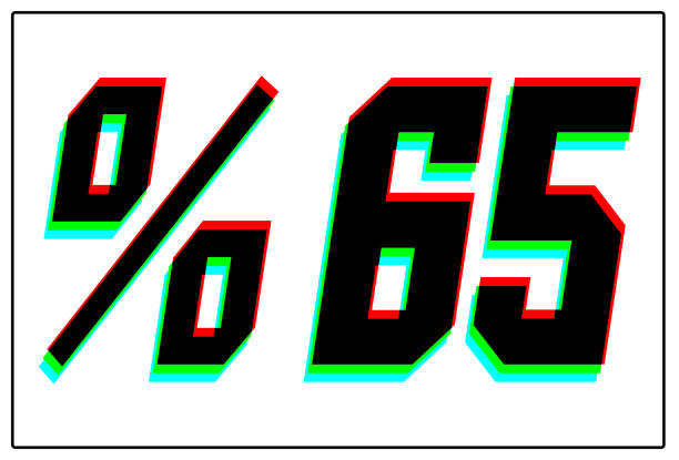 istock %65 Discount text. Dynamic, split-color design and unique font, shadow of  number blue, green, red. in black thin frame and on white background. 1191721604