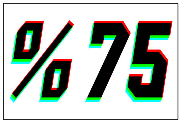 istock %75 Discount text. Dynamic, split-color design and unique font, shadow of  number blue, green, red. in black thin frame and on white background. 1191721687
