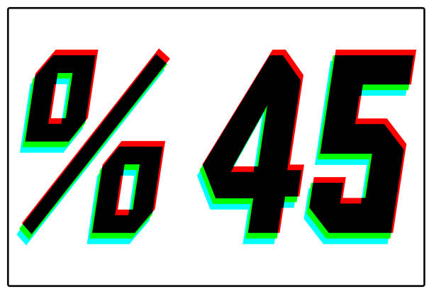 istock %45 Discount text. Dynamic, split-color design and unique font, shadow of  number blue, green, red. in black thin frame and on white background. 1191721710