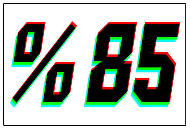 istock %85 Discount text. Dynamic, split-color design and unique font, shadow of  number blue, green, red. in black thin frame and on white background. 1191721727