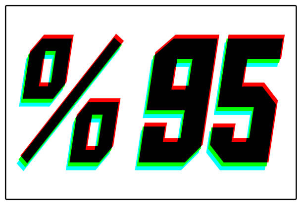 istock %95 Discount text. Dynamic, split-color design and unique font, shadow of  number blue, green, red. in black thin frame and on white background. 1191721749
