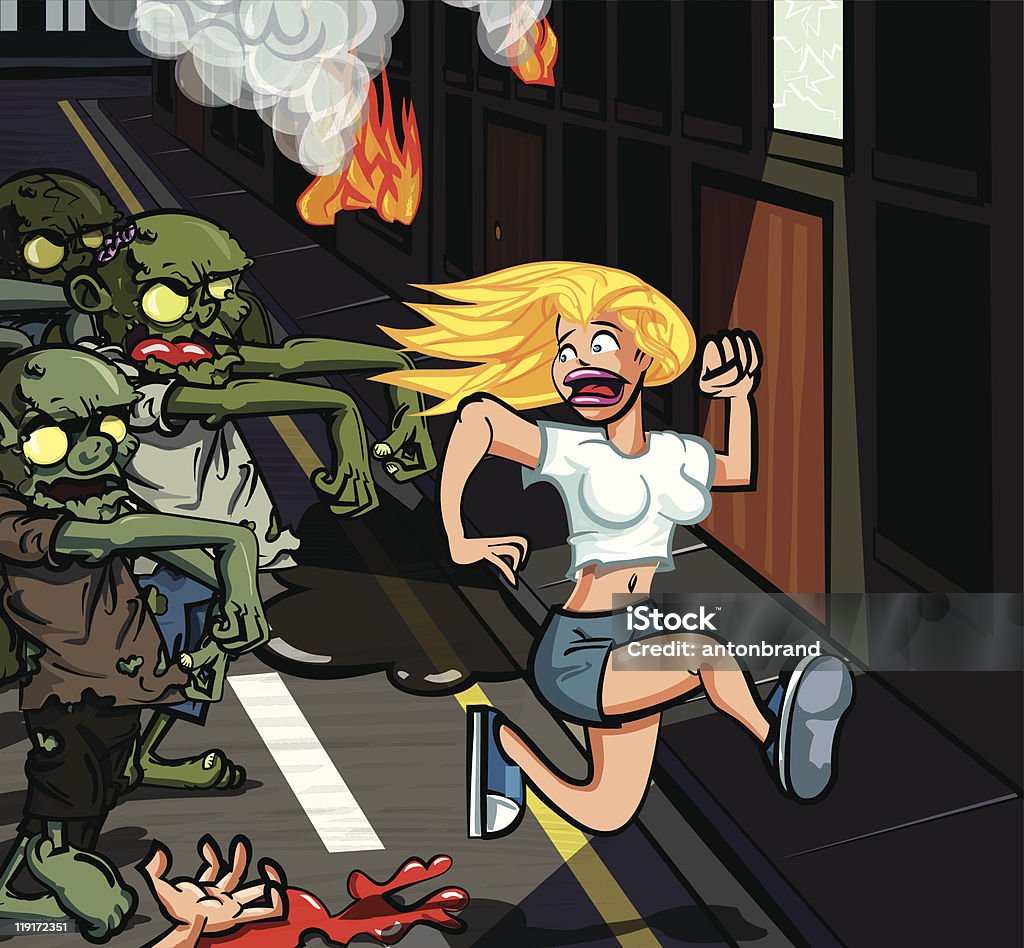 Comic zombies Sich anschleichen ein running-Mädchen - Lizenzfrei Halloween Vektorgrafik