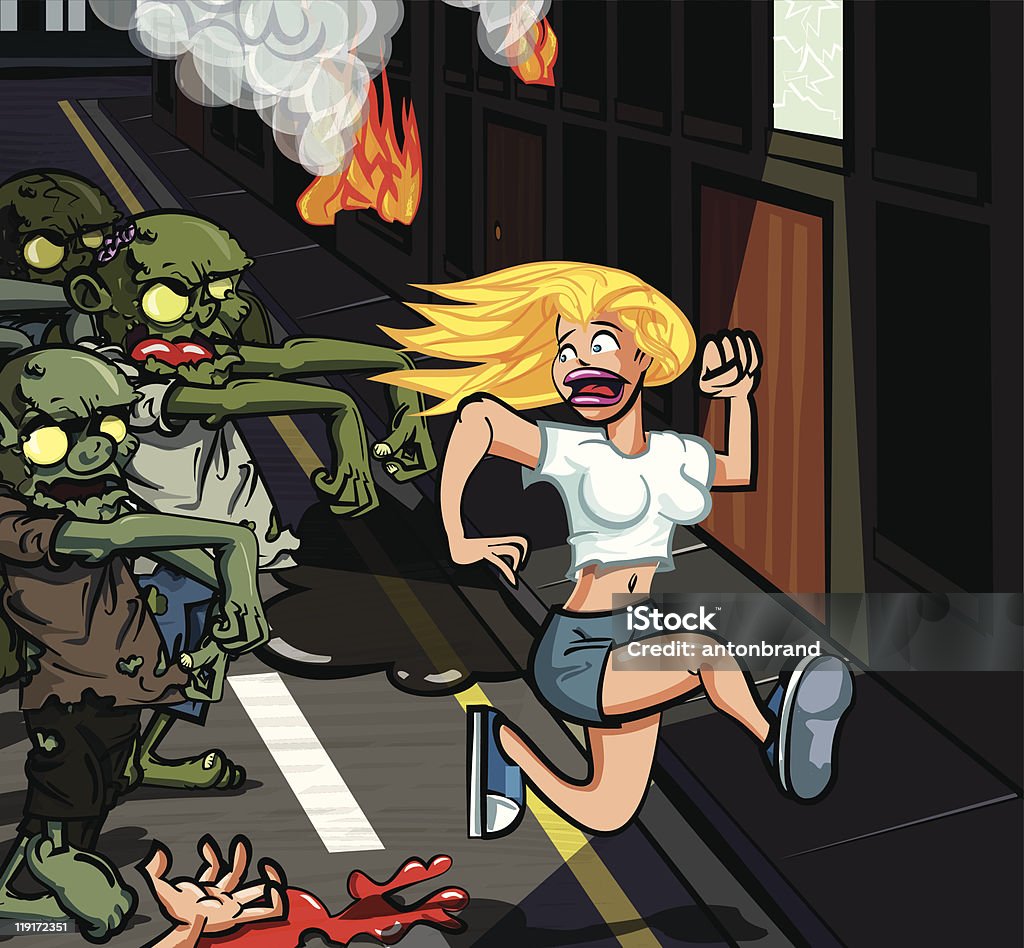 Dessin zombies Traquer une fille de course - clipart vectoriel de Courir libre de droits