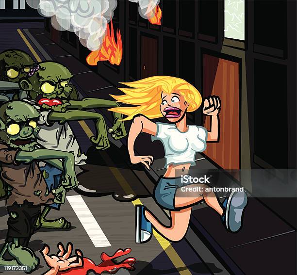 Mulher Zombies Perseguir Uma Menina De Corrida - Arte vetorial de stock e mais imagens de Correr - Correr, Dia das Bruxas, Adolescente
