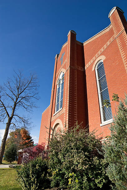 istock Front of modern church with orange brick 119172390