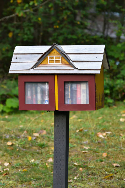 bücher in einem community book share depot - book titles shelf library stock-fotos und bilder