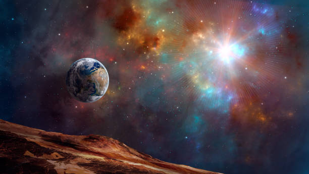 istock Space background. Earth planet with colorful fractal nebula. 1191726181