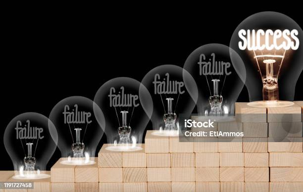 Light Bulbs With Failure And Success Concept Stock Photo - Download Image Now - Failure, Success, Mistake