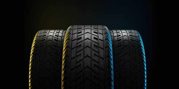 istock Three car tires lined up. 3d illustration 1191727523