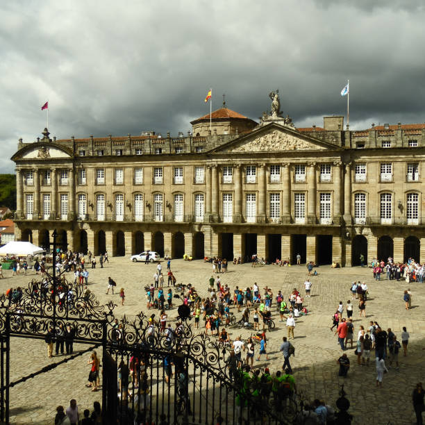 Santiago De Compostela, Spain, Pazo de Raxoi (Palace of Raxoi) Praza do Obradoiro, main square West of the main façade of the Santiago de Compostela cathedral, in front of the cathedral