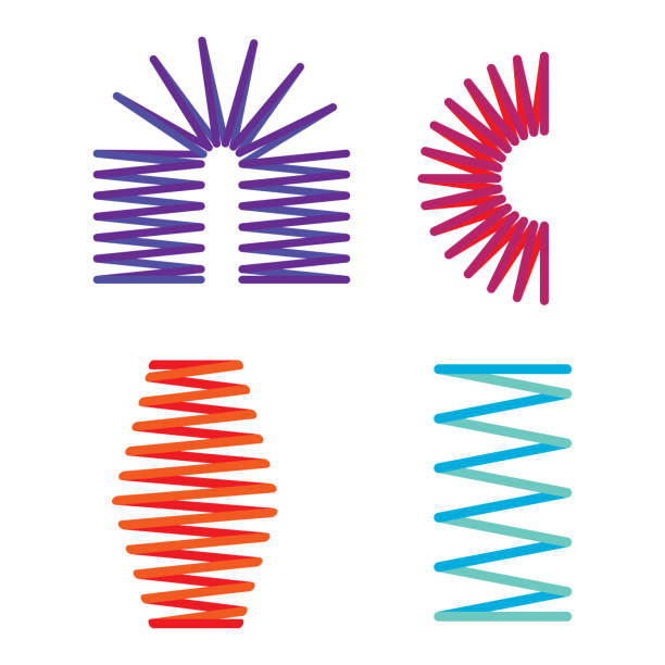 illustrazioni stock, clip art, cartoni animati e icone di tendenza di set di molle metalliche, filo flessibile, spirale colorata - springs spiral flexibility metal