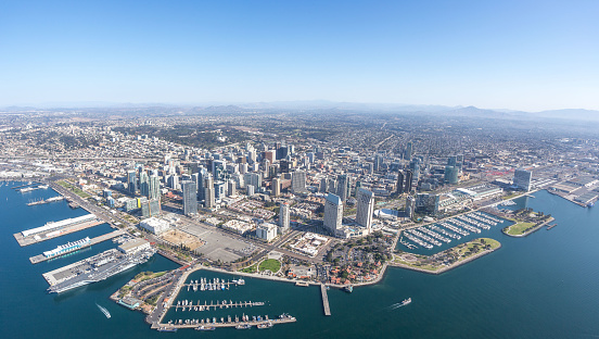 Panorama image taken from a helicopter of the San Diego Skyline