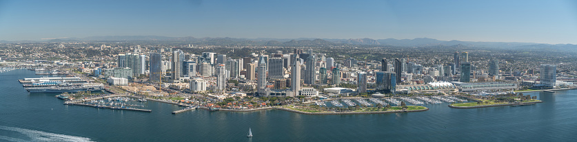 Panorama image taken from a helicopter of the San Diego Skyline