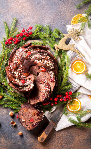 istock Christmas Fruit Cake, Pudding on on holiday background. 1191732789