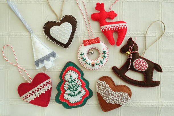 Christmas background with handmade felt decorations