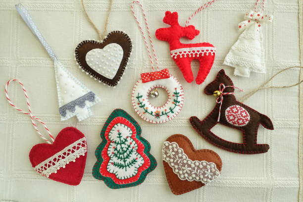 Christmas background with handmade felt decorations