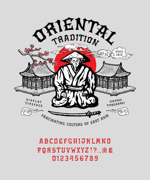 ilustrações, clipart, desenhos animados e ícones de exibir mão artesanal fonte vintage oriental tradição - cultura da ásia oriental