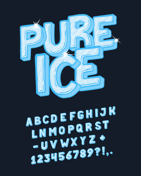 ilustraciones, imágenes clip art, dibujos animados e iconos de stock de pantalla vintage hecha a mano font pure ice. - man made ice