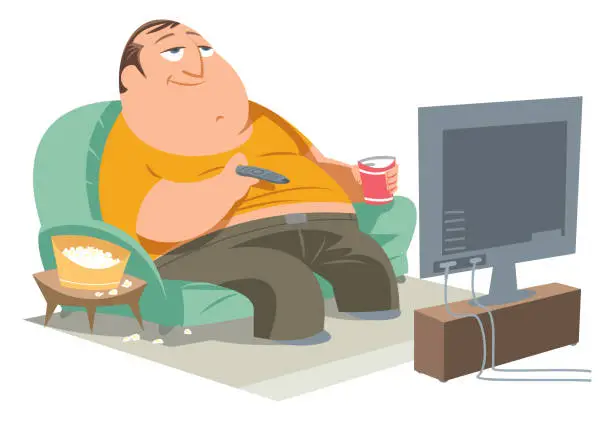 Vector illustration of Fat man watches TV