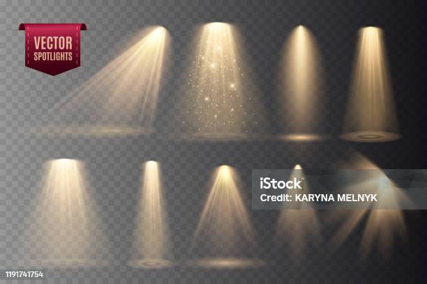 Set Of Spotlights Isolated On Transparent Background Stock Illustration - Download Image Now