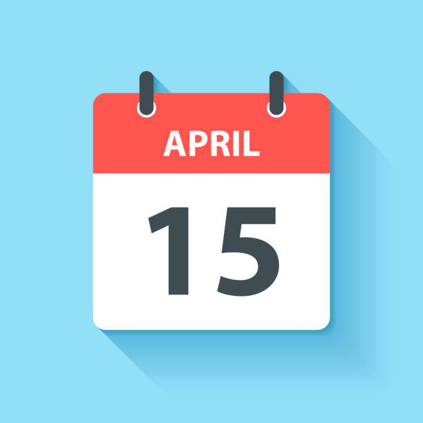 4월 15일 - 플랫 디자인 스타일의 일일 캘린더 아이콘 - april stock illustrations