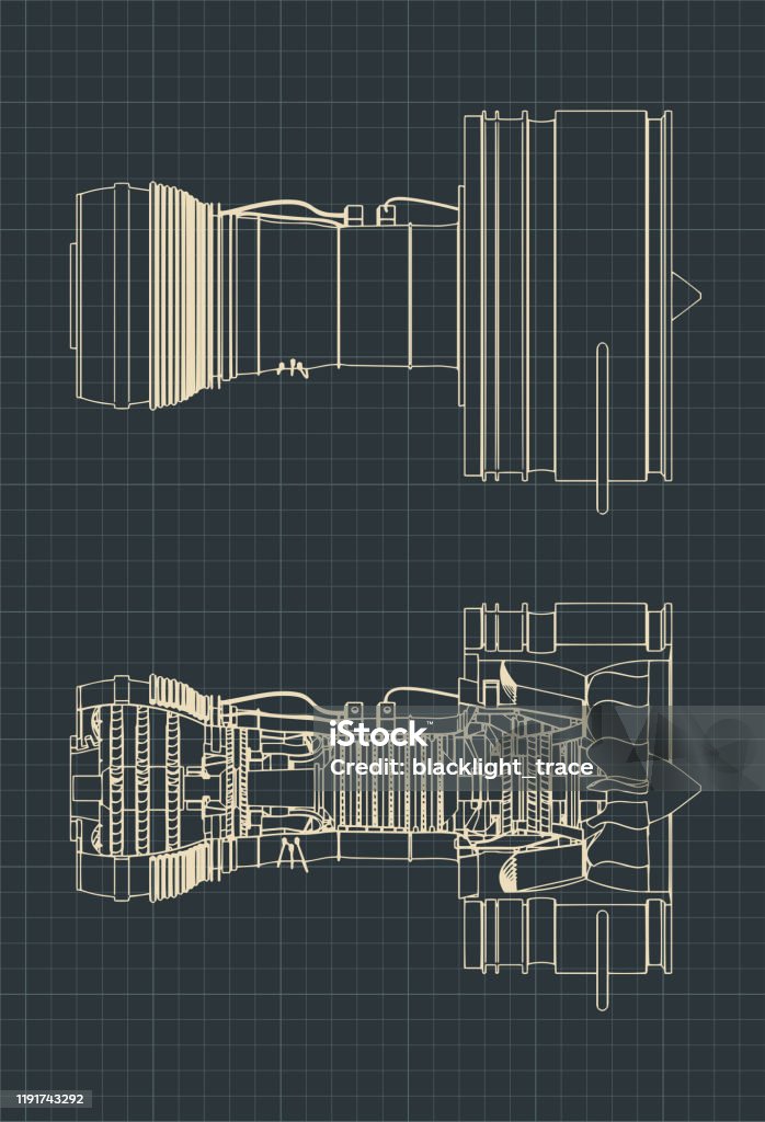 2d Exploding Engineering Drawing Turbofan Jet Engine Drawings Stock Illustration - Download Image Now ...