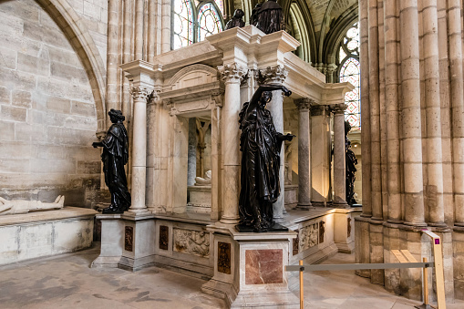 The Basilica of Saint-Denis became a place of pilgrimage and the burial place of the French Kings with nearly every king from the 10th to the 18th centuries being buried there, as well as many from previous centuries.