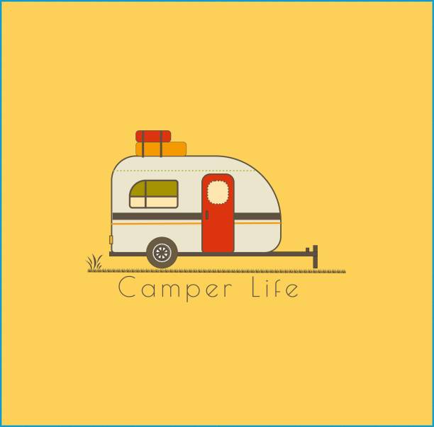 illustrations, cliparts, dessins animés et icônes de illustration de vecteur de remorque de campeur - motor home mobile home vehicle trailer camping
