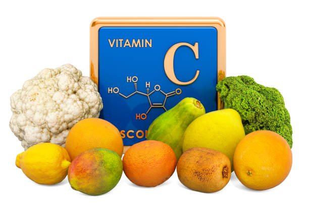 istock Foods Highest in Vitamin C, Ascorbic Acid. 3D rendering isolated on white background 1191750739