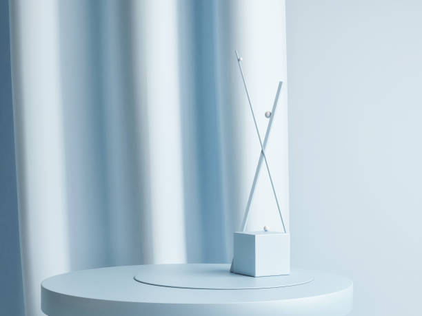 Mock up podium abstract space for presentation products, background blue curtain