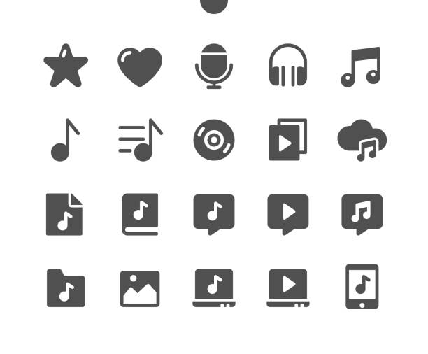 illustrations, cliparts, dessins animés et icônes de 9 audio_video v3 ui pixel perfect well-crafted vector solid icons 48x48 ready for 24x24 grid for web graphics and apps. pictogramme minimal simple - full song