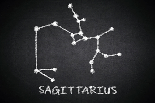 Constellation of Sagittarius (the Archer) drawn on a blackboard