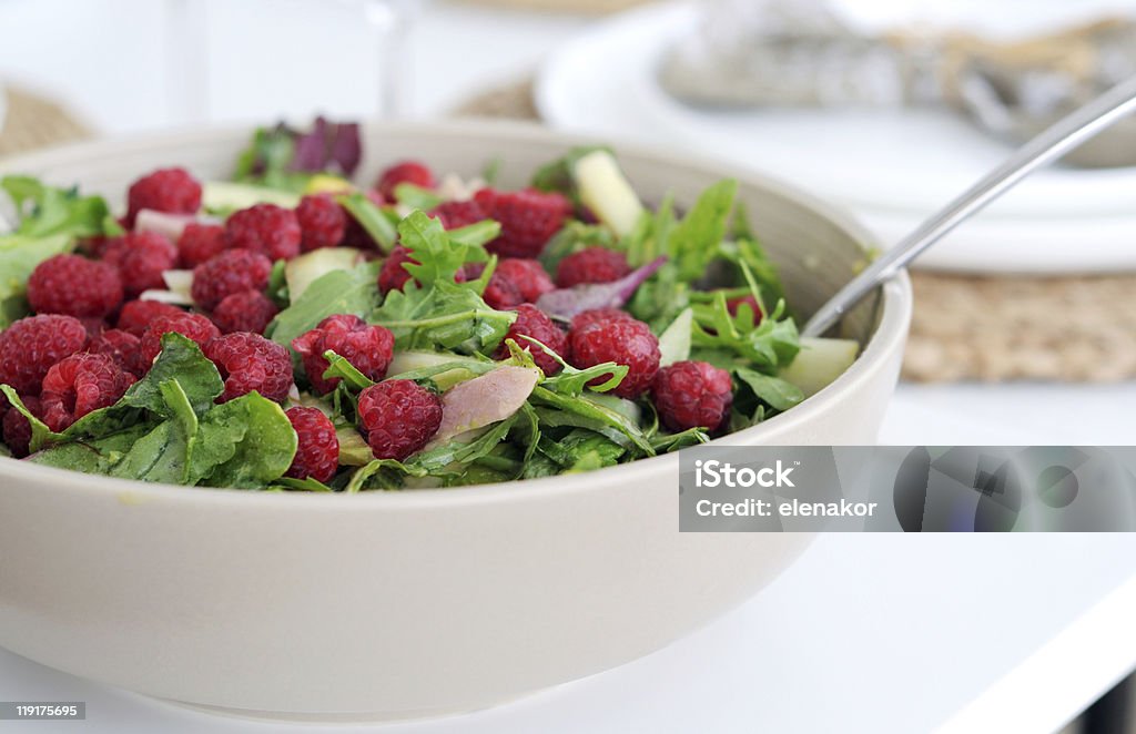 Melon, avocado and chicken salad with raspberries  Raspberry Stock Photo