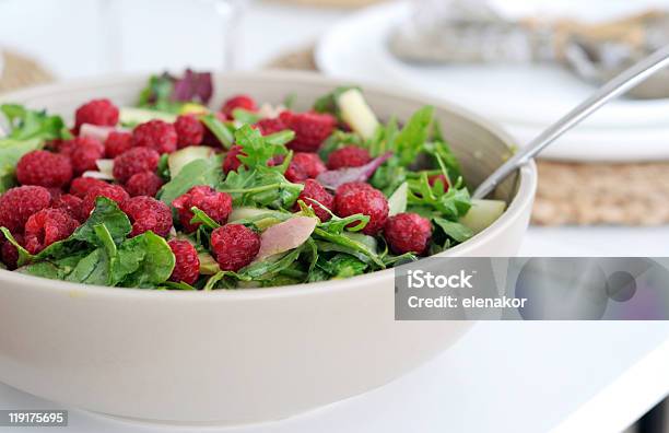 Melon Avocado And Chicken Salad With Raspberries Stock Photo - Download Image Now - Raspberry, Salad, Avocado