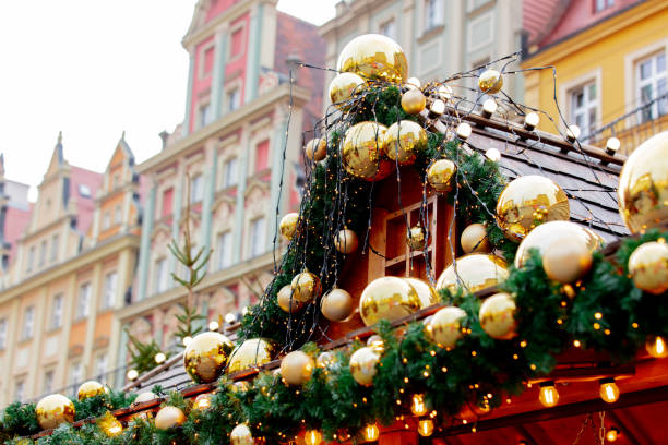 istock Christmas tree deocration, baubles on market in Wroclaw, Poland 1191760055