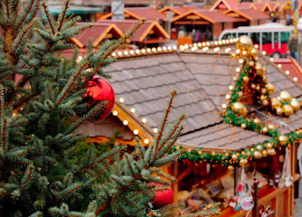 istock Christmas tree deocration, baubles on market in Wroclaw, Poland 1191760068