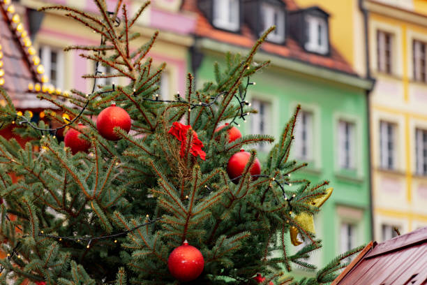 istock Christmas tree deocration, baubles on market in Wroclaw, Poland 1191760305