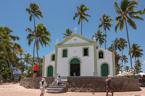 Tamandaré municipality, Pernambuco state, Brazil - November 23, 2019:Well known as Igrejinha dos Carneiros, the chapel was built in the mid  of  XVIII century.